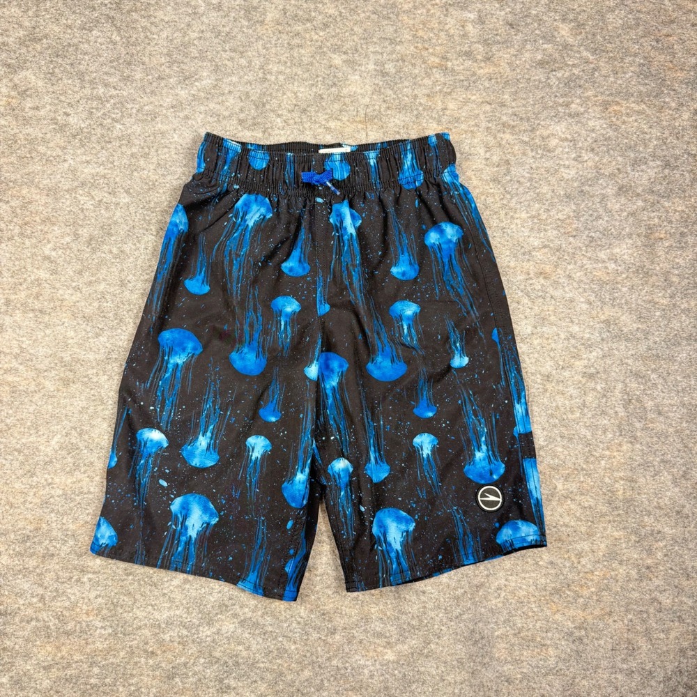 Speedo Jellyfish Print Boys Swim Trunks Shorts Medium 10/12 Black Blue Beach